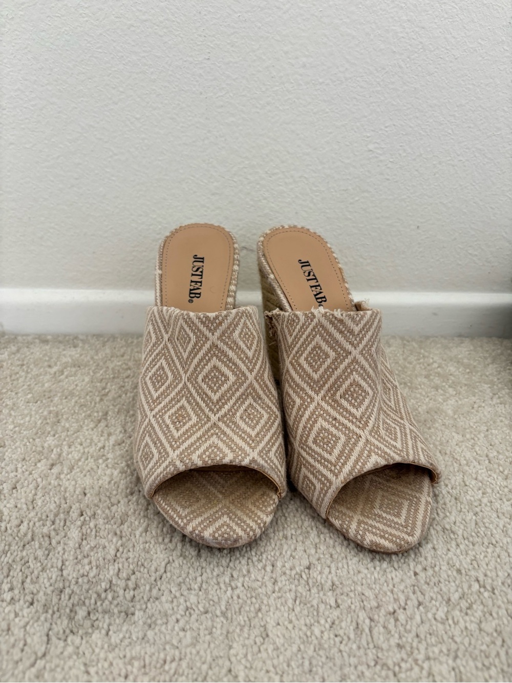 JustFab Tan & Cream Geometric Open-Toe Slide Mules